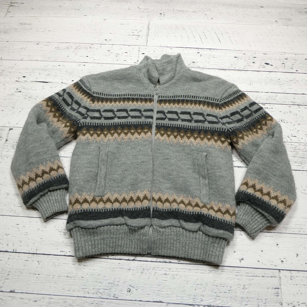 VINTAGE Boundary Waters Sweater Jacket Adult Medium Gray Wool Blend Sherpa Lined